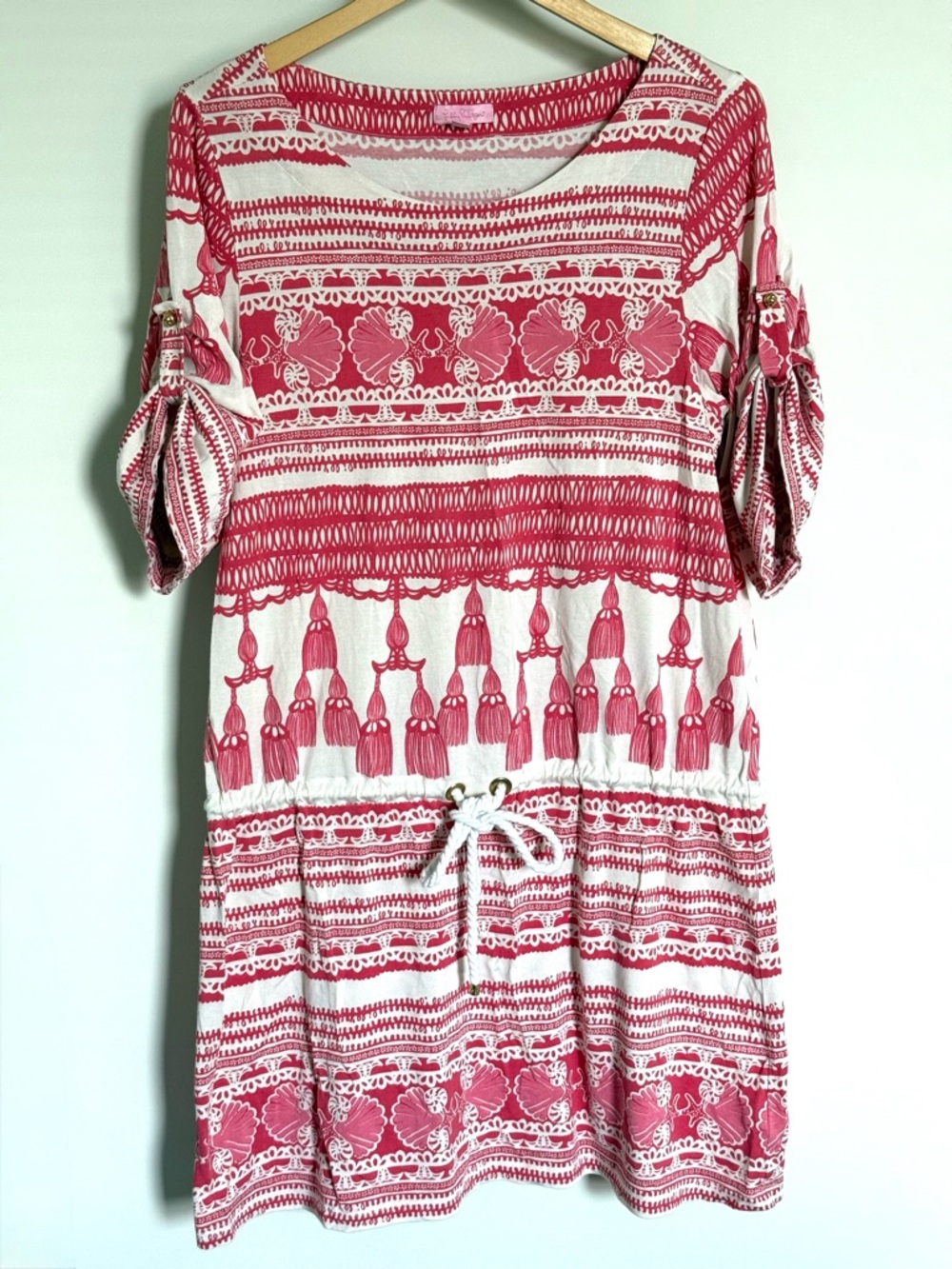 Lilly Pulitzer Elsa Dress Multi Seashells Tropical Print Coral Silk Cotton XL